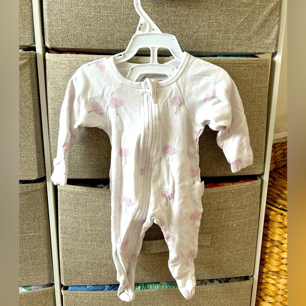 Pure Organic Baby Footie size newborn White flower